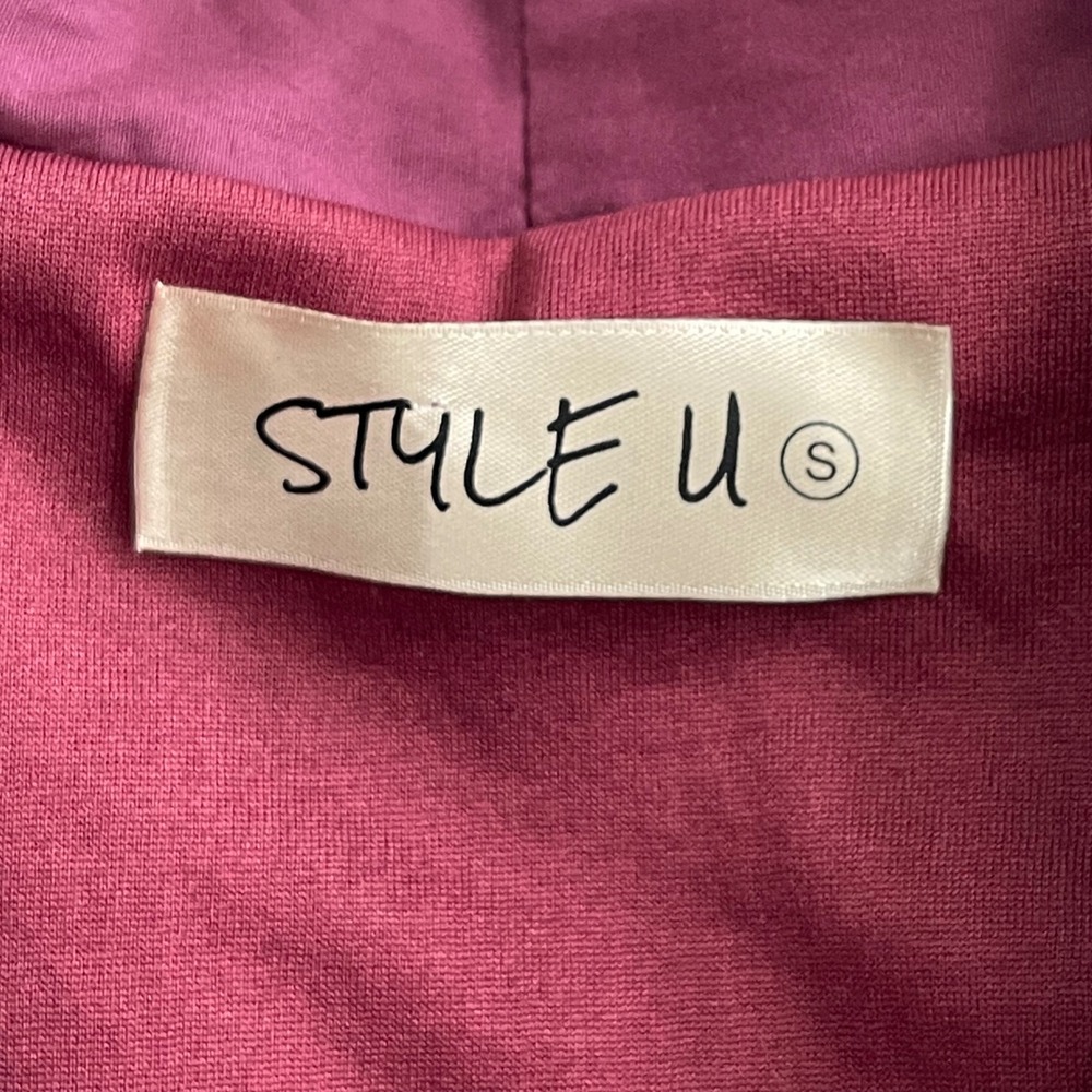 Style U Midi Dress Women Small Plum Smocked Waist Zip Front Cotton Puff Sleeve - Picture 7 of 10